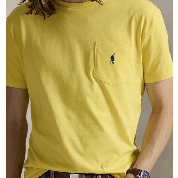Polo Ralph Lauren Large Yellow Crew Neck Short Sleeve Chest Pocket T Tee Shirt - Picture 1 of 8